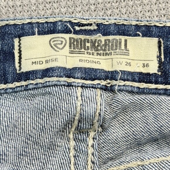 Rock & Roll Denim Womens Blue Jeans Mid Rise Riding Bootcut Leg Cowgirl W26 L36 - Picture 6 of 13
